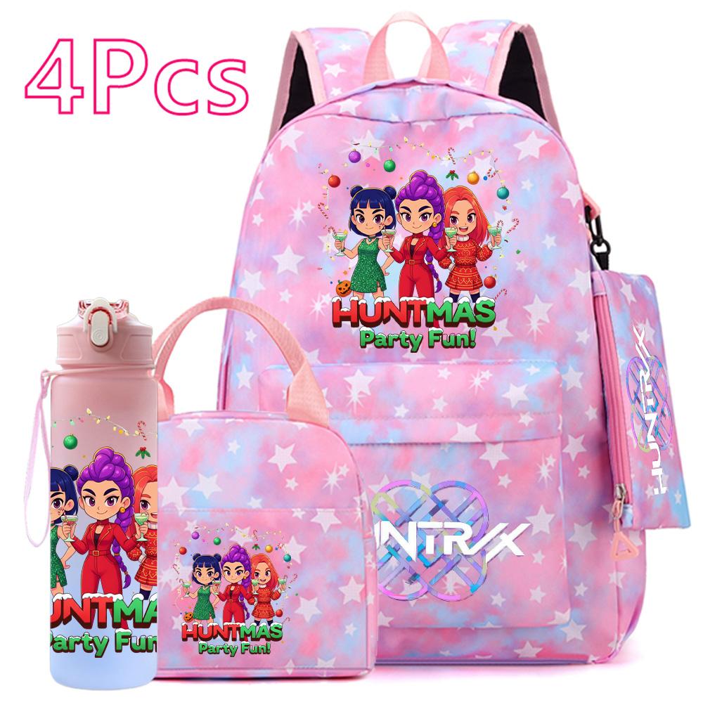 4 st/set Jul K-POP Tryckt Ryggsäck Handväska Pennskrin 750 ml Vattenflaska för Tonåring Pojke Flicka Bokväska Skolväska Med Drickmugg Barnpresent