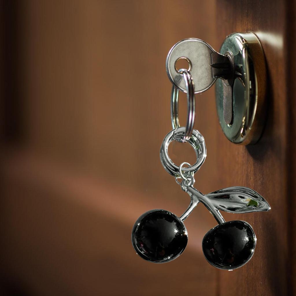 Elegant Sturde Alloy Lovely Cherrys Charm Pendant Lock Keyring Fashion Accessory for Stylish Girls Women Ladies