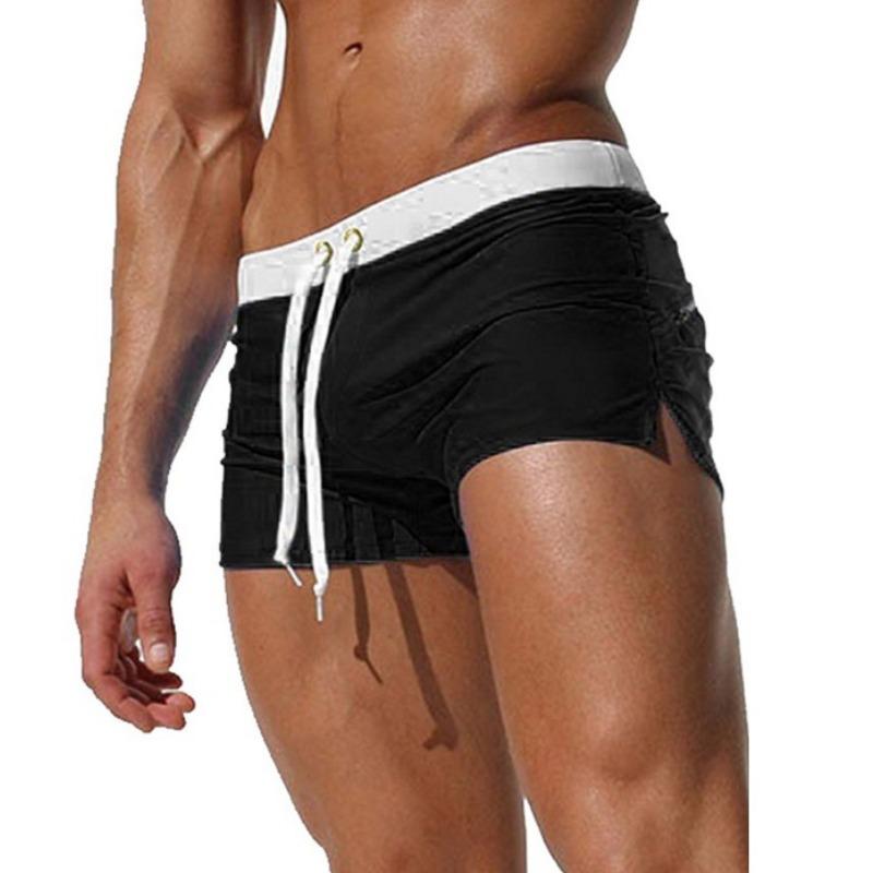 Men's solid color sexy and fashionable back pocket design, beach breathable quick-drying pants, boxer beach pants, swimming trunks.