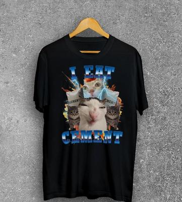 Ich esse Zement Lustige Katze Meme Grafik Unisex T-Shirt, S-4XL