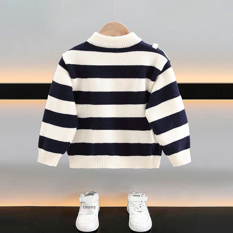2025 Fashionable Boys' Striped Sweater: Handsome Toddler Spring/Autumn Knitwear
