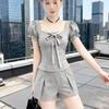 2026 Retro Puff Sleeve Two-Piece Women's Summer Set: Slim Short Sleeve Top & Shorts