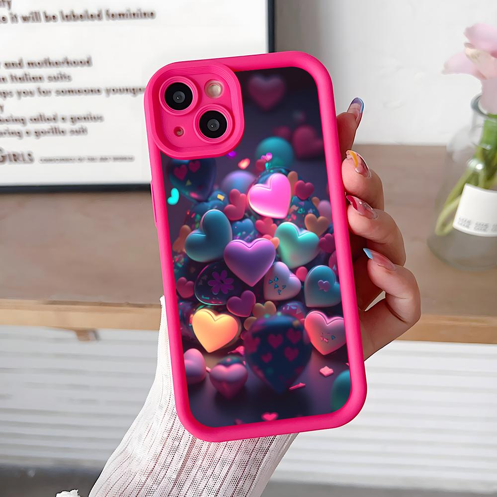 

Y2K Glowing Hearts Thicken TPU Mobile Phone Case for iPhone 17 16 15 14 13 12 11 Air Pro Max Plus Colorful Cover iPhone17