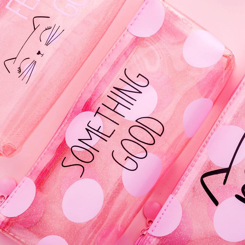 Cute Kawaii pink cat Pencil Case School Supplies for girls Stationery Gift large Pencil bag Transparent pen Bag School Tools