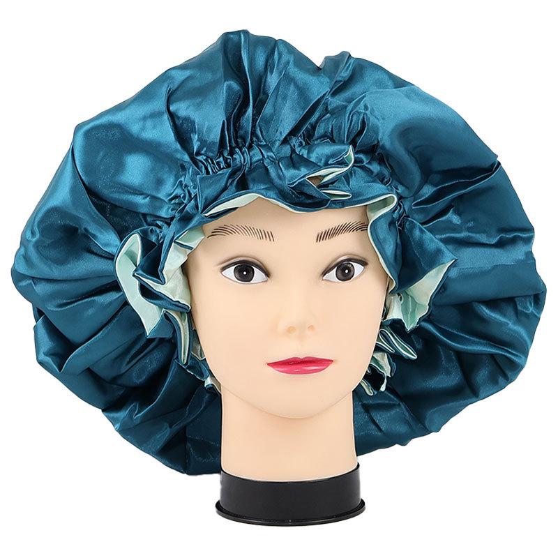 Double-Layer Satin Two-Color Reversible Elastic Nightcap for Women One Size