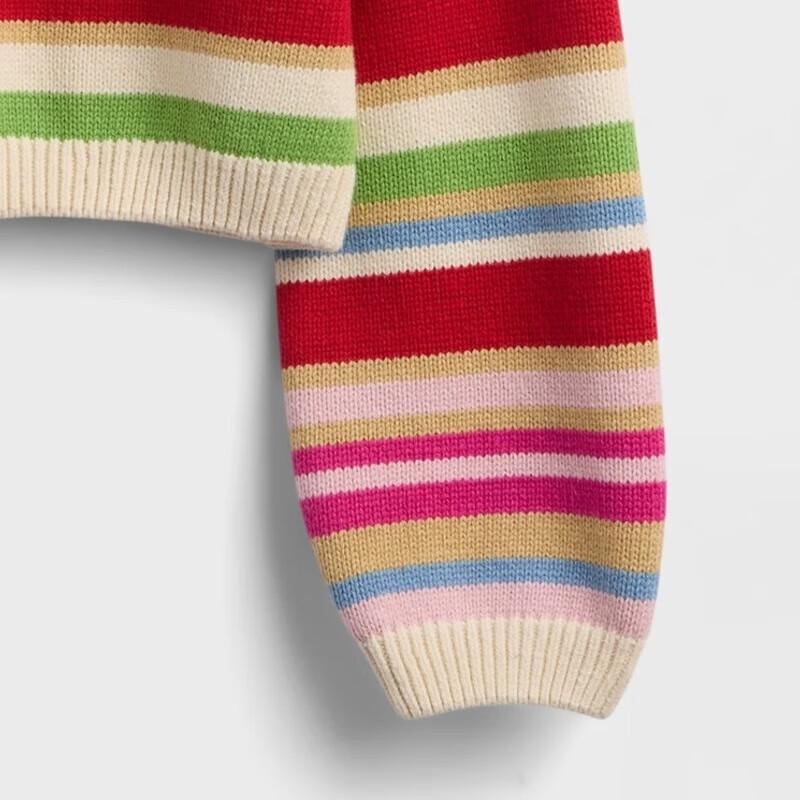 GAP Girls' 2025 Winter Colorful Striped Round Neck Knit Sweater