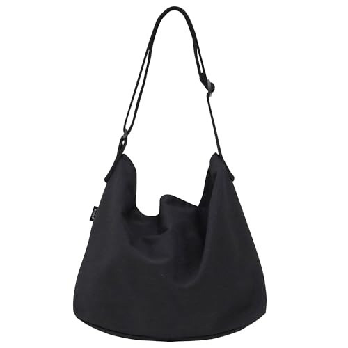 

pieka Women s Canvas Tote Bag with Zipper, Simple Design, Large, Perfect for Commuting and School, 4 Pockets, Black