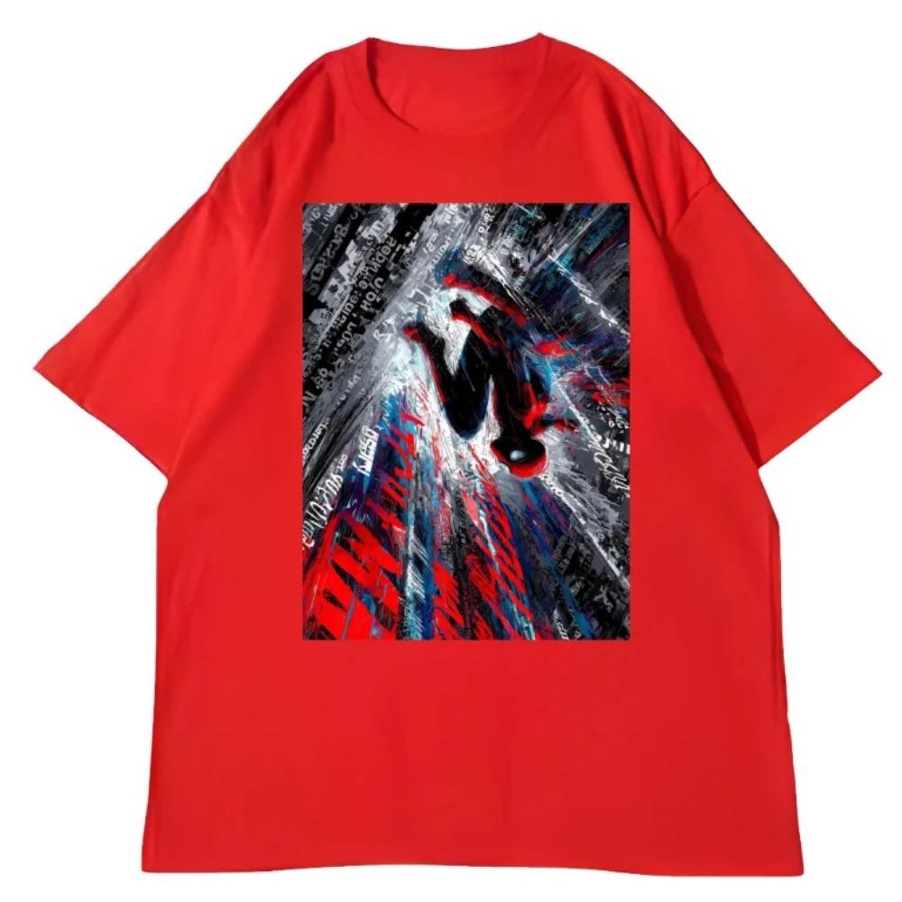 T-shirt Oversize a Maniche Corte Grigio Chiaro Lavato Vintage con Raffigurazione di Spider-Man: Across the Spider-Verse Miles Morales che cade attraverso la città Dinamico