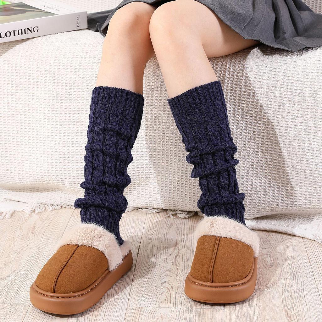 Korean Style Women's Thick Cable Knit Slouch Socks, 85g - Autumn/Winter Wool Leg Warmers & Boot Covers