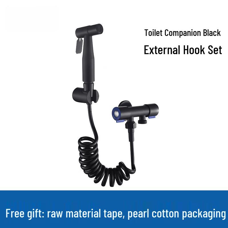 TLXT Black High-Pressure 1-In-2-Out Bathroom Faucet & Sprayer Set