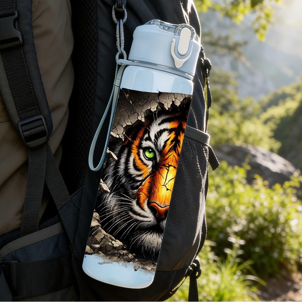 1PC Fierce Tiger Face Art 750ml Color Plastic Sports Water Bottle Leakproof Flip Straw Lid Suitable for Sports Office Home Use