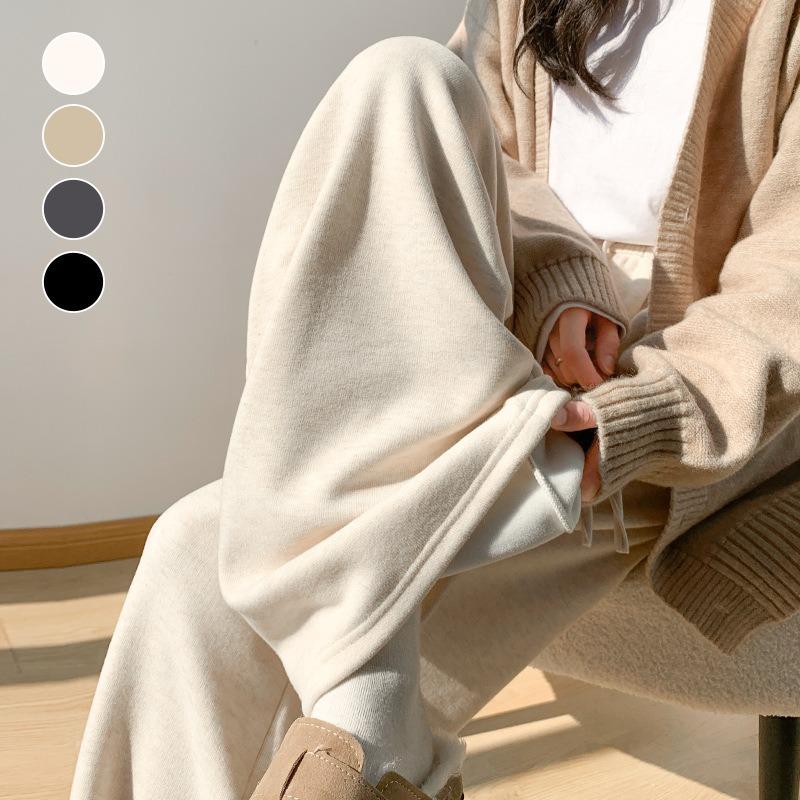 Off-white fleece glutinous rice pants for women's autumn and winter new fleece thickened loose lazy small cashmere pants