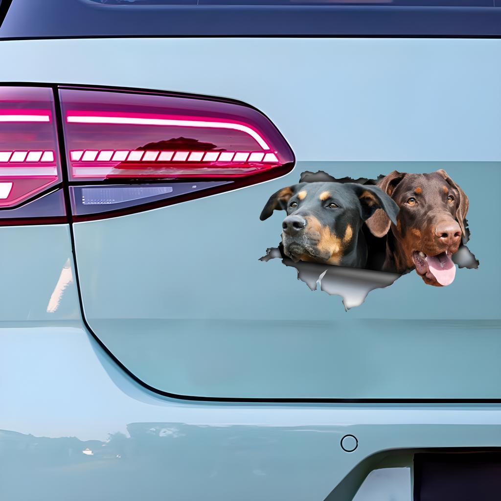 Autoaufkleber mit zwei Jagdhunden im Loch, wasserdichte PVC-Tieraufkleber mit 3D-Effekt, blockieren Kratzer und erhöhen den Spaß an Autoteilen