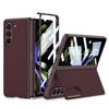 Plain Leather Case for Samsung Galaxy Z Fold 5 Ultra-thin Bracket Holster Shell-membrane Drop Full Protection Cover