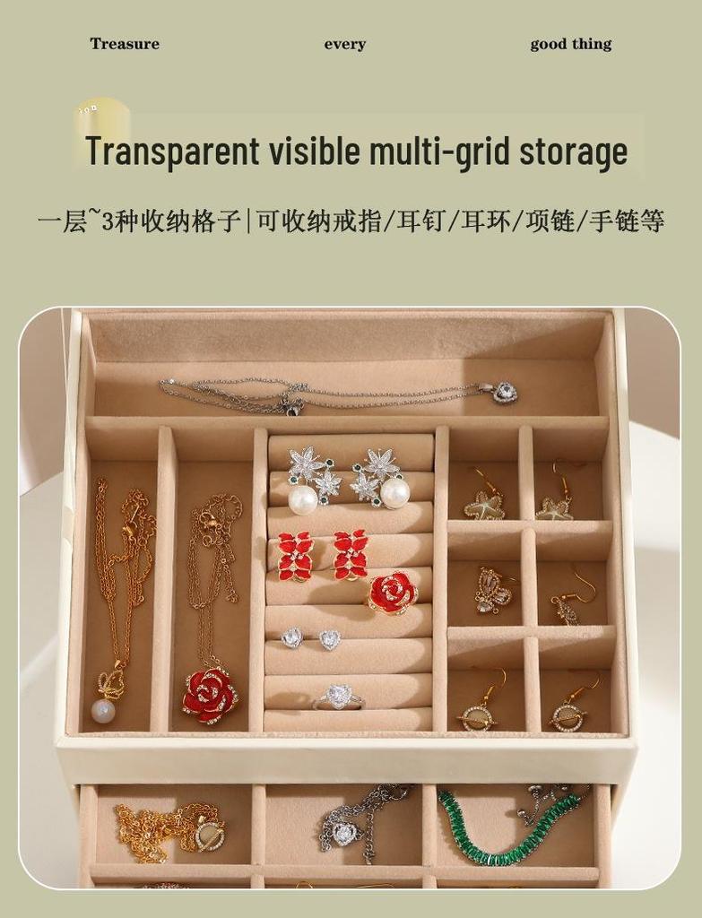 Cross-Border Jewelry Storage Box: Four-Layer Windowed Gold Drawer for Necklaces & Earrings