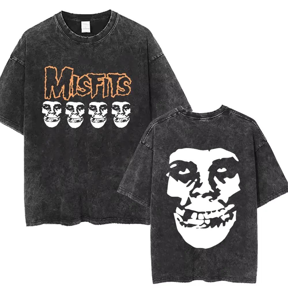 2026 Washed Vintage Hardcore Punk Band Misfits Tshirt Horror Skeleton Graphic T-shirt Men Women's Fashion Casual Oversized T Shirts