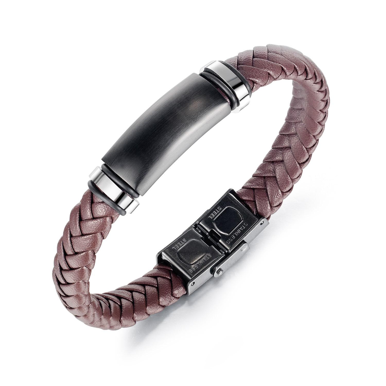 Brown Leather Bracelets for Men Fashion Stainless Steel Jewelry Anti Tarnish Latest Trending Anti Tarnish Bangles ALN25123249 21cm&trendy