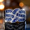 Luxury Female Small White Blue Zircon Stone Finger Ring Vintage Silver Color Wedding Band Bridal Jewelry For Women