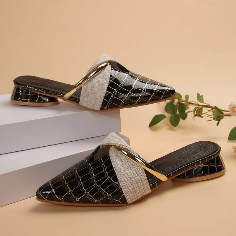 

Модные сандалии с острым носком Дизайнерские Роскошные Женские Летние Шлепанцы Для Улицы Элегантные Одинарные Туфли Большого Размера Chaussure Femme 2025 35 чёрный