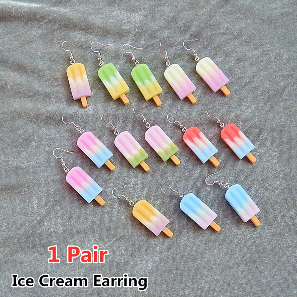 

1Pair Fashion Creative Dangle Colorful Ice Cream Drop Earrings Metal Hook Resin Eardrop