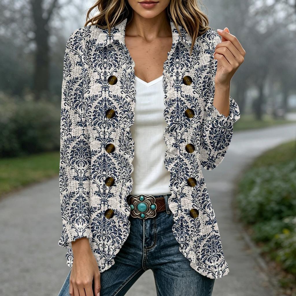 Women's Fashion Floral Print Long Sleeve Ruffle Open Front Cardigan for Casual Wear