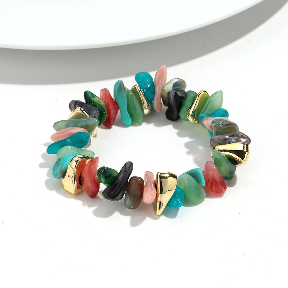 Acrylic Irregular Imitation Crushed Stone Beaded Bracelet for Women Boho Multicolored Strechy Bracelets Vacation Jewelry Gifts