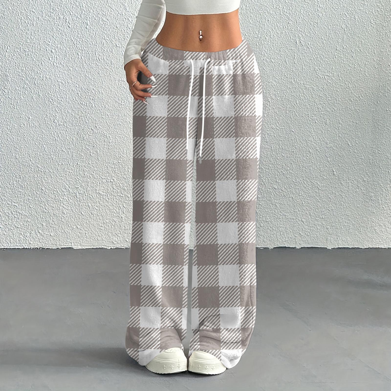 

Women s Casual Fashion Printed Elastic Waist Loose Straight Leg Pants With Rope XL