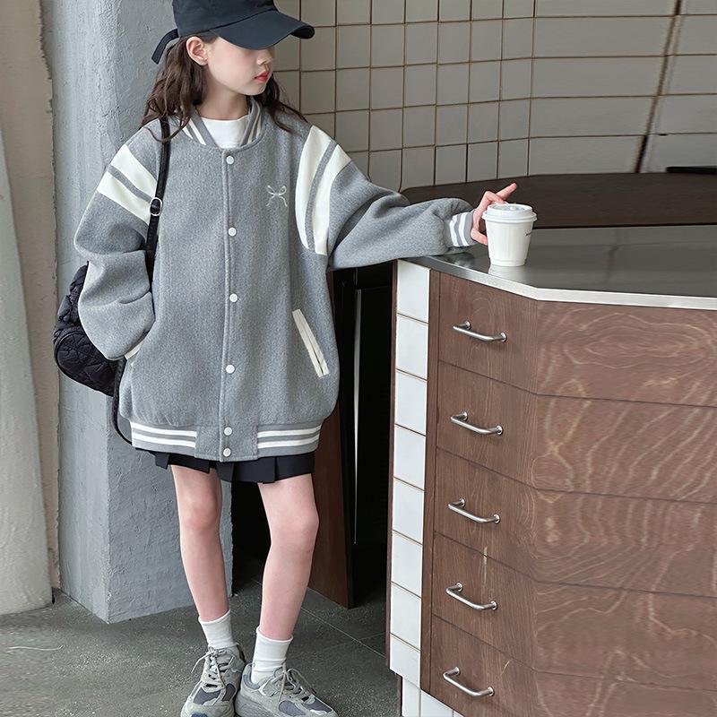 Girls' Spring/Autumn 2025 Baseball Jacket - Stylish Children's Outerwear