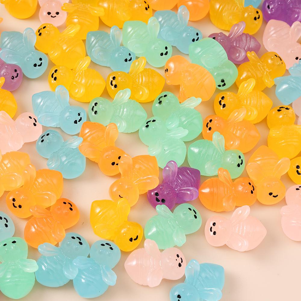 Leslie 15Pcs Cute Luminous Mini Bee Resin Charms For Phone Case Nail Art Kids Toys Garden Miniature Decoration Accessories