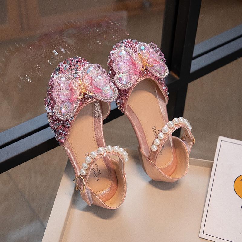 New Korean rhinestone closed-toe soft sole princess sandals for girls 21 розовый