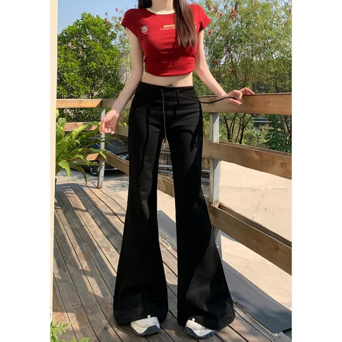 Sweet Casual Pants for Women Spring High Waist Bell-bottom Pants for Women Spring Drawstring Slim Casual Pants for Women Walk Pants for Women