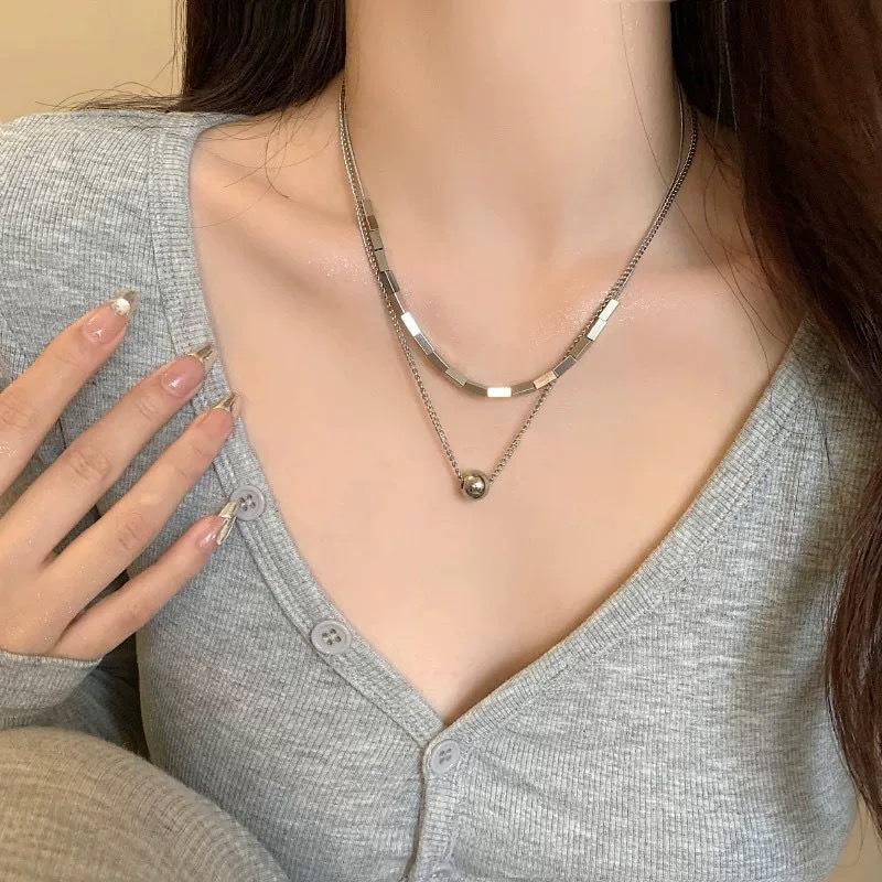 Cold Wind Double-layer Necklace Stacked with Light Luxury Niche Design Sense Collarbone Chain Trendy Personalized Accessories Simple Neck Chain