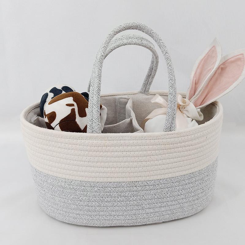 Multifunctional travel out portable mommy bag cotton rope diaper bag diaper storage bag baby diaper storage basket серый