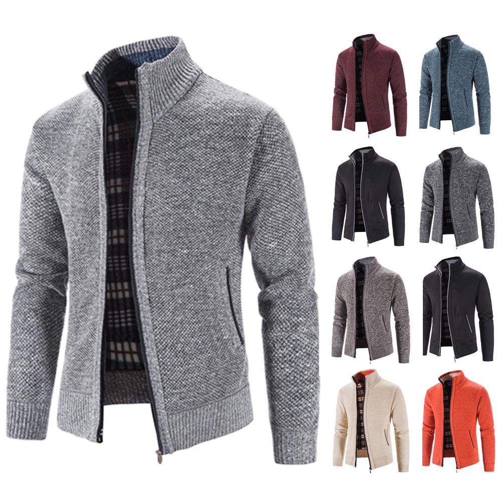 2024 Men's Autumn/Winter Stand-Up Collar Fleece-Lined Cardigan Sweater