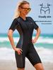Sharkbat Women's Short Sleeve Tummy Control Swimsuit - Slimming, Quick-Dry, Sun Protection, with Chest Pads