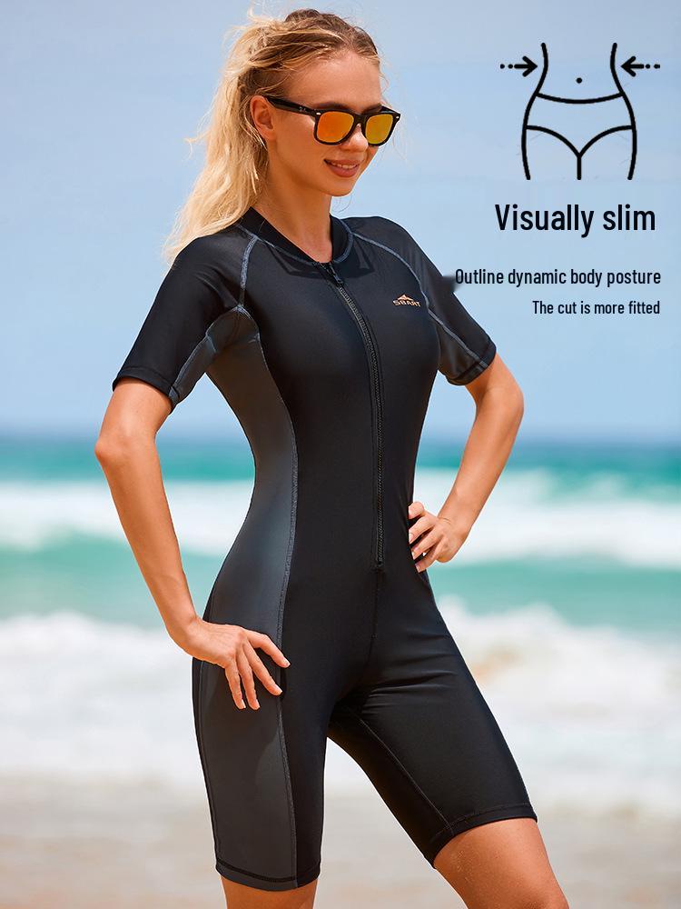Sharkbat Women's Short Sleeve Tummy Control Swimsuit - Slimming, Quick-Dry, Sun Protection, with Chest Pads
