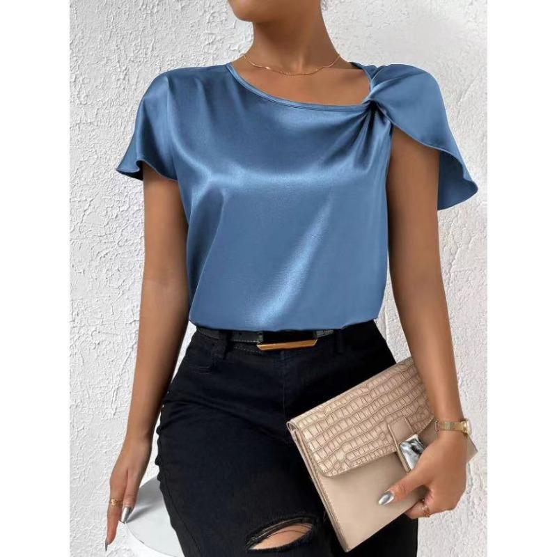 

Женский летний свободный топ с короткими рукавами и узлом, однотонный XL тёмно-синий