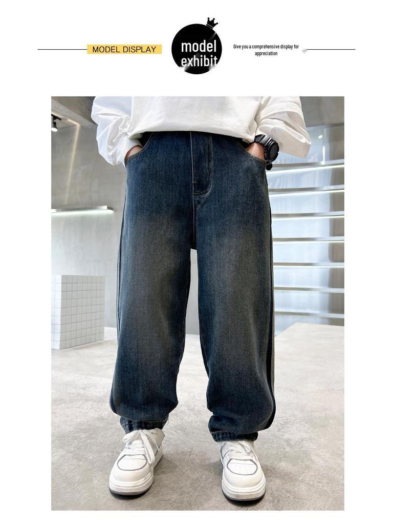 Boys' Spring & Autumn 2025 Fleece-Lined Jeans - Casual Long Pants for Kids