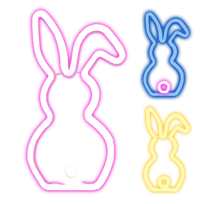 Easter Bunny Tail Shape LED Neon Lights USB Charging Cartoon Spring Rabbit Lamp Desk Decor For Teen Kids Girls Boys