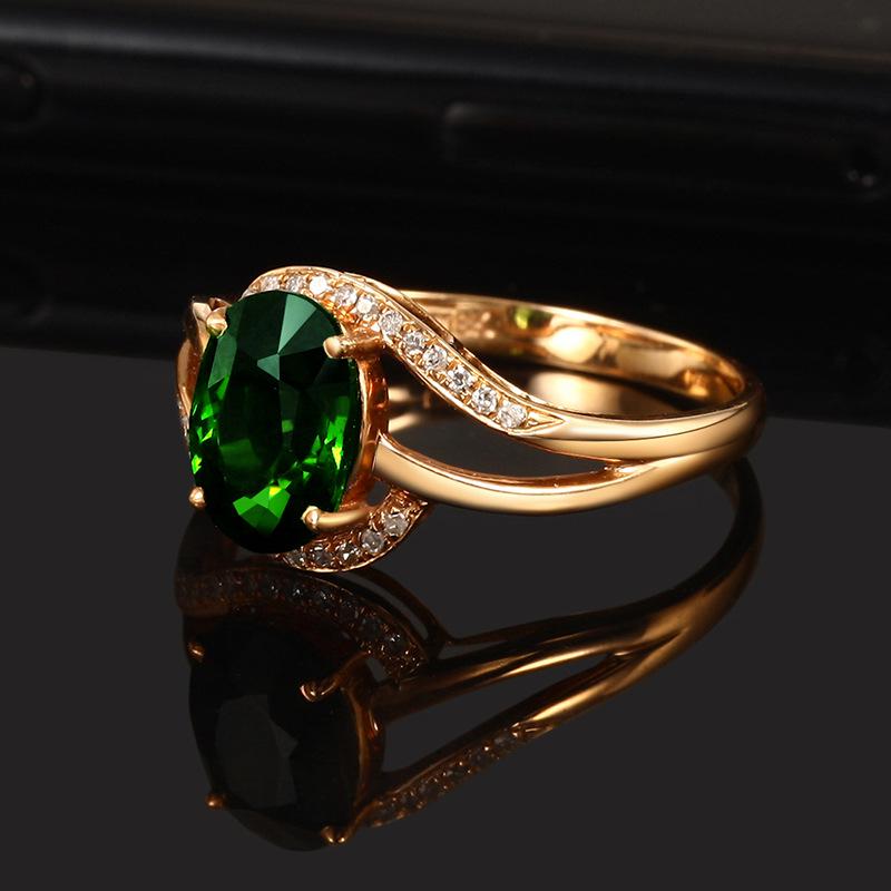 18K Rose Gold Plated Green Tourmaline Emerald Open Ring for Women