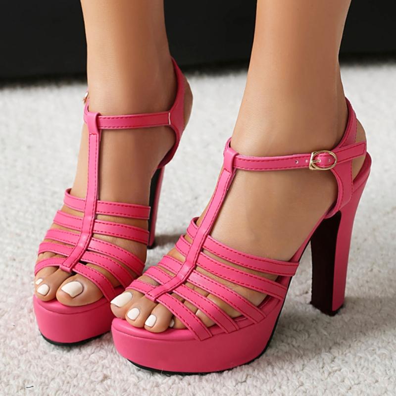 Elegant Women's Platform Sandals Summer Shoes 2025 Ankle Strap Pink Gold Silver High Heels Party Shoes Female Luxury Big Size