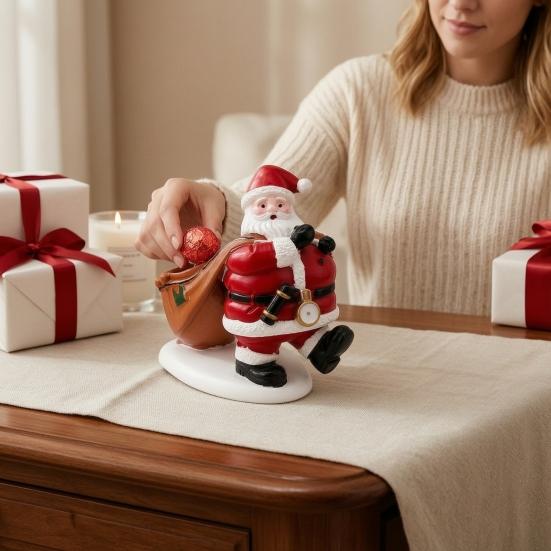 Decorative Resin Gift Holder Santa Claus Candy Bowl, Christmas Tabletop Ornament with Holiday Party Table Centerpiece Storage Slot, Creative