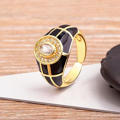 Nidin Charming Zircon Grid Stripe Oil Dripping Creative Retro Ring 7 Colors Open Adjustable Popular Jewelry Party Holiday Gift