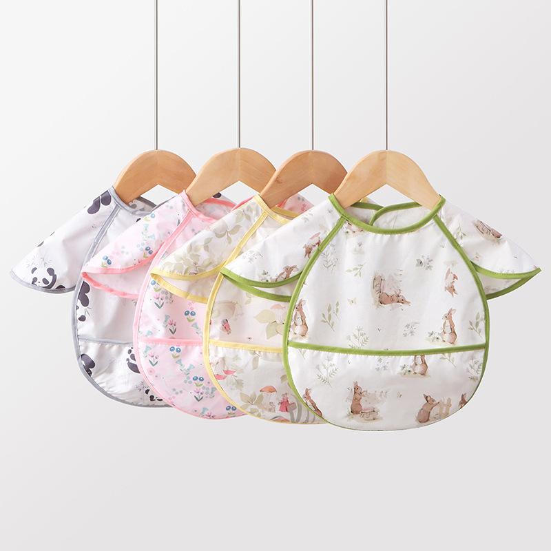 0-3 Year Waterproof Toddler Baby Bibs  Cute Cartoon Infant Baby Feeding Clothes Portable Outdoor Newborn Baby Short Sleeve Apron