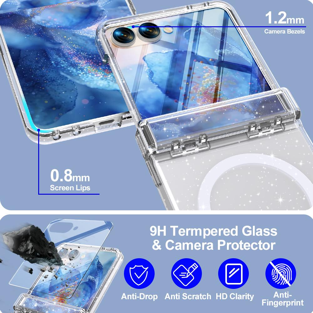 Luxury Glitter Clear for Magsafe Phone Case for Samsung Galaxy Z Flip 8 Women Girls Transparent Built-in Screen Protector Cover