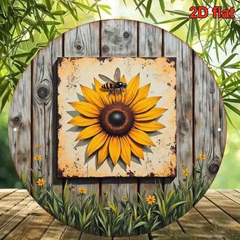 Tin Sign Wall Art Sunflower Bee Vintage Kitchen Decor