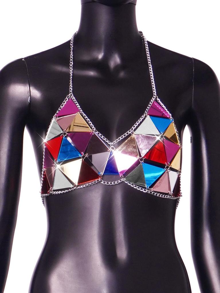 2023 Summer Disco Chic: Women's Sequin Acrylic Patchwork Top