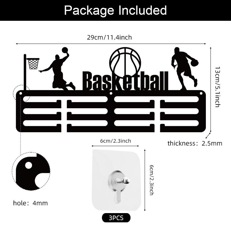 1pc wall mounted basketball medal display stand with multiple hooks, perfect for competitions and sports, used for installing an