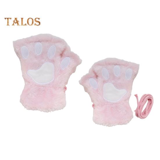 1 Pair Women Winter Gloves Half-finger Cat Paw Shape Thick Plush Elastic Warm Heat Retention Non-slip Windproof Wrist Protection Cycling Riding