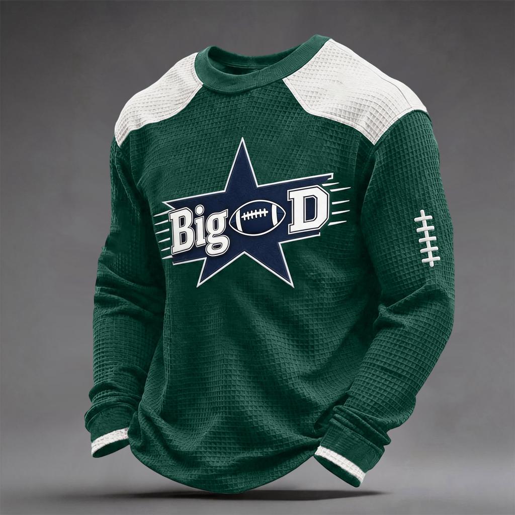 Men's Rugby Print Knit Crewneck Top, Casual Pullover Shirt for Everyday Wear